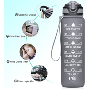 MEITAGIE 32oz Motivational Sports Water Bottle with Straw