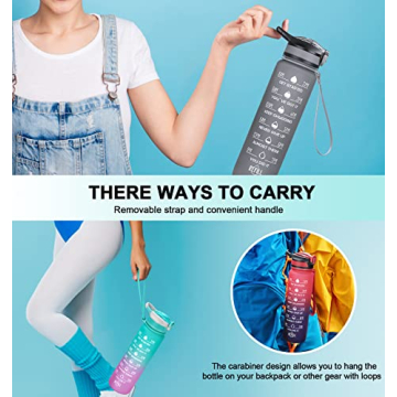 MEITAGIE 32oz Motivational Sports Water Bottle with Straw