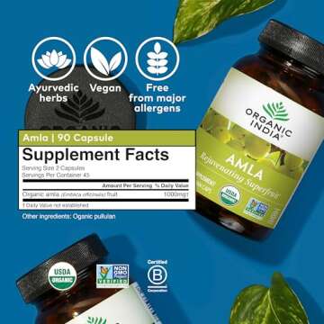 ORGANIC INDIA Amla Capsules Organic - Indian Gooseberry Herbal Vitamin Supplement, Amla Supplement, Immune Support, Vegan, Gluten-Free, Ayurvedic, Antioxidant, Non-GMO - 90 Capsules