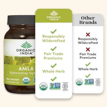 ORGANIC INDIA Amla Capsules Organic - Indian Gooseberry Herbal Vitamin Supplement, Amla Supplement, Immune Support, Vegan, Gluten-Free, Ayurvedic, Antioxidant, Non-GMO - 90 Capsules