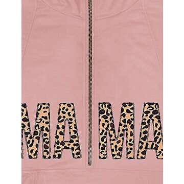 MYMORE Mama Sweatshirt Women Leopard Funny Letter Print Mom Pullover Shirt With Drawstring