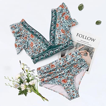 Stylish Ruffle High Waisted Swimsuit for Women Plus Size