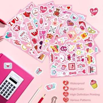 468 PCS Valentines Stickers for Kids, Colorful Heart Stickers Bulk Valentines Crafts Kids Party Favo...