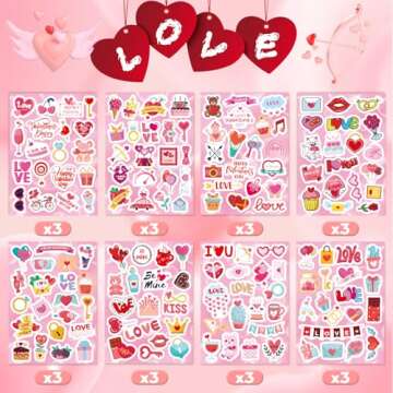 468 PCS Valentines Stickers for Kids, Colorful Heart Stickers Bulk Valentines Crafts Kids Party Favors Supplies, Valentine's Day Stickers for Water Bottle Gifts Box Valentine Decorative for Her & Him