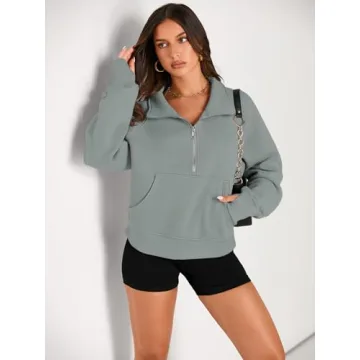 AUTOMET Women's Cozy Half Zip Cropped Hoodie - Fall Essential