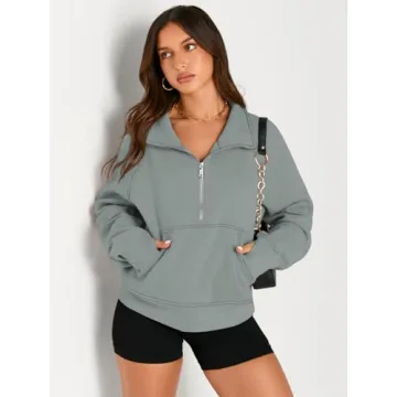 AUTOMET Women's Cozy Half Zip Cropped Hoodie - Fall Essential