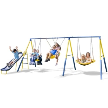 Sportspower Super Star Outdoor Kids Metal Swing Set: 2 Swings, 1 Flying Saucer, 1 Glider, 1 Wavy Sli...