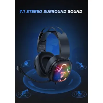 RYR USB Gaming Headset with RGB Lights and 7.1 Surround Sound
