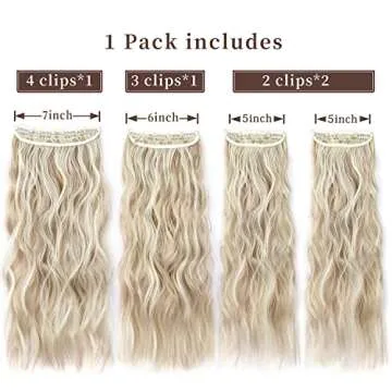 Clip In Natural Hair Extensions Long Wavy 4PCS Thick Hairpieces Dark Ash Blonde Mixed Bleach Blonde ...