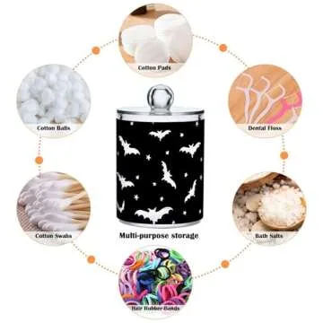 Sletend 2 Pack Plastic Qtips Holder Bats Bathroom Organizer Canisters for Cotton Balls/Swabs/Pads/Floss,Plastic Apothecary Jars for Vanity
