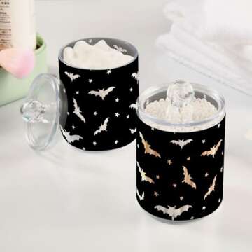 Sletend 2 Pack Plastic Qtips Holder Bats Bathroom Organizer Canisters for Cotton Balls/Swabs/Pads/Floss,Plastic Apothecary Jars for Vanity