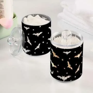 Sletend 2 Pack Plastic Qtips Holder Bats Bathroom Organizer Canisters for Cotton Balls/Swabs/Pads/Floss,Plastic Apothecary Jars for Vanity