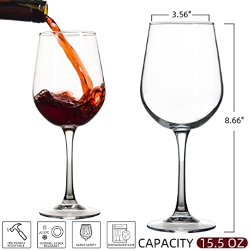 HAKEEMI Wine Glasses Set of 8 Durable 15.5 oz