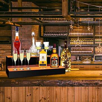 KERTY LED Lighted Liquor Bottle Display Shelf 20 Inch 2 Step Acrylic Lighted Mounted Wine Racks for Commercial Home Bar, Illuminated Bar Bottle Lighting Shelves with Remote and App Control