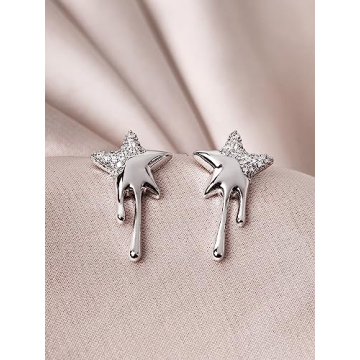 Cool Silver Star Dripping Stud Earrings for Trendy Women