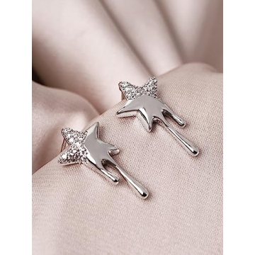 Cool Silver Star Dripping Stud Earrings for Trendy Women