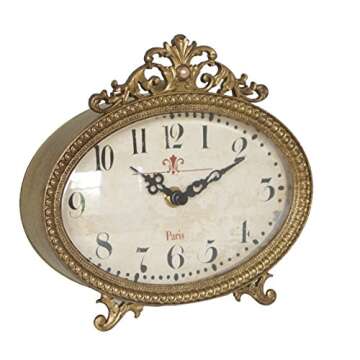 NIKKY HOME Vintage Table Clock, French Turquoise Color Rococo Style Desk Clock Battery Operated Rustic Design, Home Décor for Living Room, Bedroom, Bedside, Desk, Gift Clock - Gold