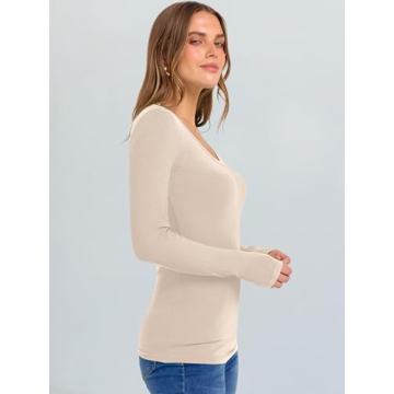ANRABESS V Neck Ribbed Knit Fall Shirt for Women