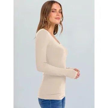 ANRABESS V Neck Ribbed Knit Fall Shirt for Women