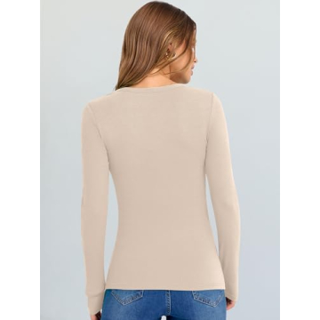 ANRABESS V Neck Ribbed Knit Fall Shirt for Women