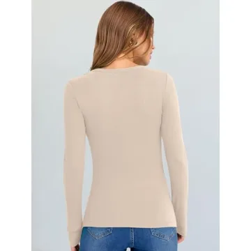 ANRABESS V Neck Ribbed Knit Fall Shirt for Women