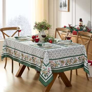 Newbridge Christmas Holly Pinecone Border Set of 4 Fabric Napkins, Holiday Hunter Green Border on Wh...