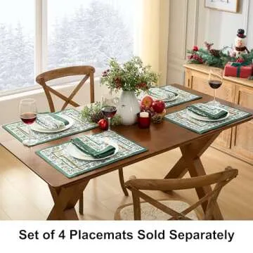 Newbridge Christmas Holly Pinecone Border Set of 4 Fabric Napkins, Holiday Hunter Green Border on White Background Fabric Napkins for Dinner Party and Banquet