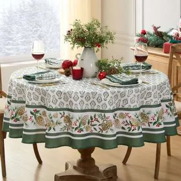Newbridge Christmas Holly Pinecone Border Set of 4 Fabric Napkins, Holiday Hunter Green Border on White Background Fabric Napkins for Dinner Party and Banquet