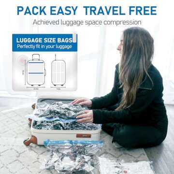 VMstr 9 Pack Travel Vacuum Storage Bags with USB Pump, Vacuum Packing Seal Bags for Luggage, Carry-on Size Space Saver for Clothes and Clothing Travel