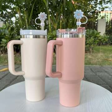 Velaco 7Pcs 0.4in/10mm Diameter Silicone Straw Covers Cap Compatible with Stanley 20 30&40 Oz Cup, S...