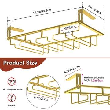 AUHOKY Adjustable Wine Glass Holder Under Shelf, Nail Free Metal Stemware Holder Storage Hanger, Han...