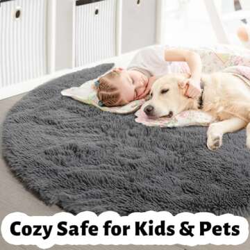 Amdrebio Grey Shaggy Round Area Rug 6ft for Bedroom, Fluffy Plush Shaggy Throw Rug for Living Room, ...