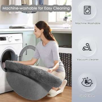 Amdrebio Grey Shaggy Round Area Rug 6ft for Bedroom, Fluffy Plush Shaggy Throw Rug for Living Room, Kids, Teens, Circle Fuzzy Furry Carpet for Nursery, Dorm, Circular, 6'X6', Cute Room Decor for Baby