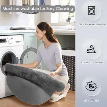 Amdrebio Grey Shaggy Round Area Rug 6ft for Bedroom, Fluffy Plush Shaggy Throw Rug for Living Room, Kids, Teens, Circle Fuzzy Furry Carpet for Nursery, Dorm, Circular, 6'X6', Cute Room Decor for Baby