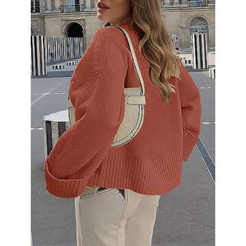 LOGENE Women's Oversized Sweater Crewneck Long Sleeve Soft Fuzzy Knit Pullover Sweaters 2024 Winter Fashion Warm Tops Clothes Rust X-Large