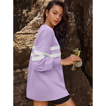 Panadila Womens Oversized Striped Sweatshirt Cozy Pullover Top