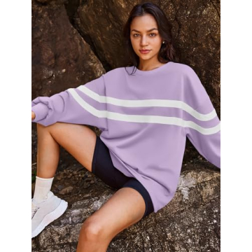 Panadila Womens Oversized Striped Sweatshirt Cozy Pullover Top