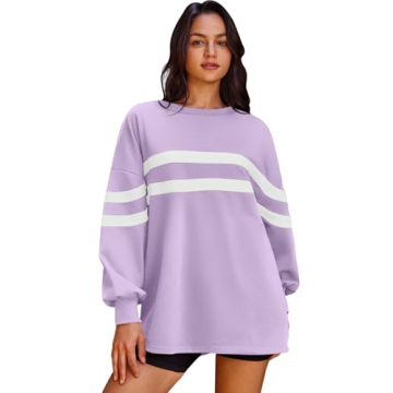 Panadila Womens Oversized Striped Sweatshirt Cozy Pullover Top