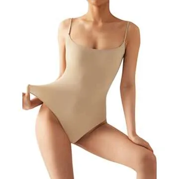 SUUKSESS Sexy Square Neck Thong Bodysuit for Women