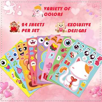 32 Sheets Valentine’s Day Make a Face Stickers,Make Your Own Stickers Valentine for Kids,8 Designs of Animal Little Angel Stickers for Boys Girls Valentine's Day Activities Party Favors Supplies
