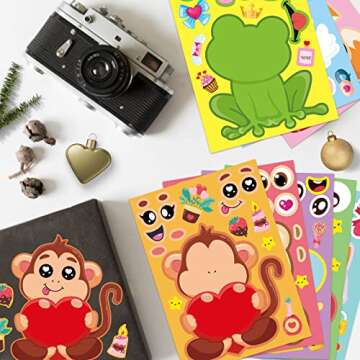 32 Sheets Valentine’s Day Make a Face Stickers,Make Your Own Stickers Valentine for Kids,8 Designs of Animal Little Angel Stickers for Boys Girls Valentine's Day Activities Party Favors Supplies