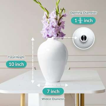 Willowy Porcelain Vase - White Ceramic Vase, 10inch Modern Design for Decor, Farmhouse Style, Large ...