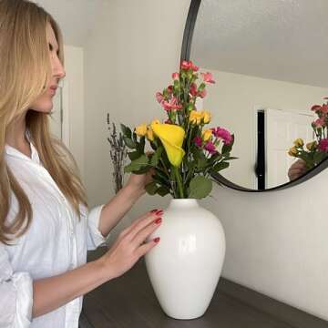 Willowy Porcelain Vase - White Ceramic Vase, 10inch Modern Design for Decor, Farmhouse Style, Large Vase for Pampas Grass, Durable, Leak Proof, Versatile