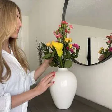 Willowy Porcelain Vase - White Ceramic Vase, 10inch Modern Design for Decor, Farmhouse Style, Large Vase for Pampas Grass, Durable, Leak Proof, Versatile