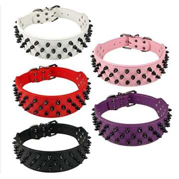 Dogs Kingdom Leather Black Spiked Studded Dog Collar 2" Wide, 31 Spikes 52 Studdeds Pit Bull, Boxer ...