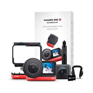 Insta360 ONE R Ultimate Kit – 5.3K 1-Inch Sensor Action Camera & 5.7K 360 Camera with Interchangeable Lenses, Stabilization, Waterproof (Selfie Stick, 32GB Memory Card, Battery Bundle)