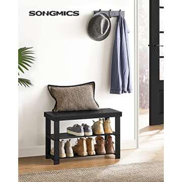 SONGMICS Shoe Rack Bench, 3-Tier Bamboo Shoe Storage Organizer, Entryway Bench, Holds Up to 286 lb, ...