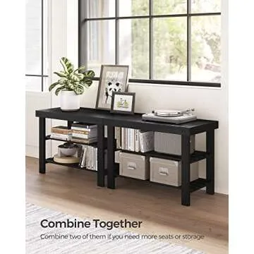 SONGMICS Shoe Rack Bench, 3-Tier Bamboo Shoe Storage Organizer, Entryway Bench, Holds Up to 286 lb, 11.3 x 27.6 x 17.8 Inches, for Entryway Bathroom Bedroom, Black ULBS04H