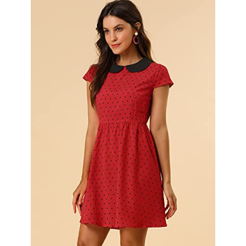 Chic Polka Dots A-Line Dress with Peter Pan Collar