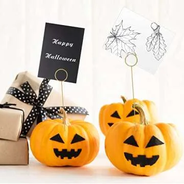 Hotop 30 Pcs Floral Card Holder Pick Metal Wire Flower Place Card Holder Stick 13.4 In Picture Photo Memo Holder Gold Round Floral Gift Stick Clip for Centerpiece Table Wedding Baby Shower Party Favor